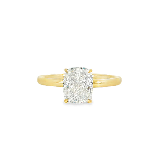 18K Yellow Gold 2.13 ct G/VS2 Cushion Ontaango Solitaire Ring Set