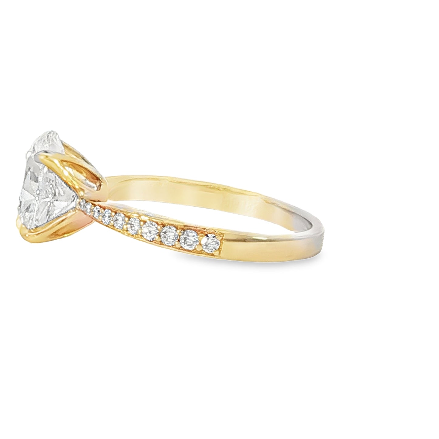 18KY 2.35ct Oval Tapered Pave Solitaire