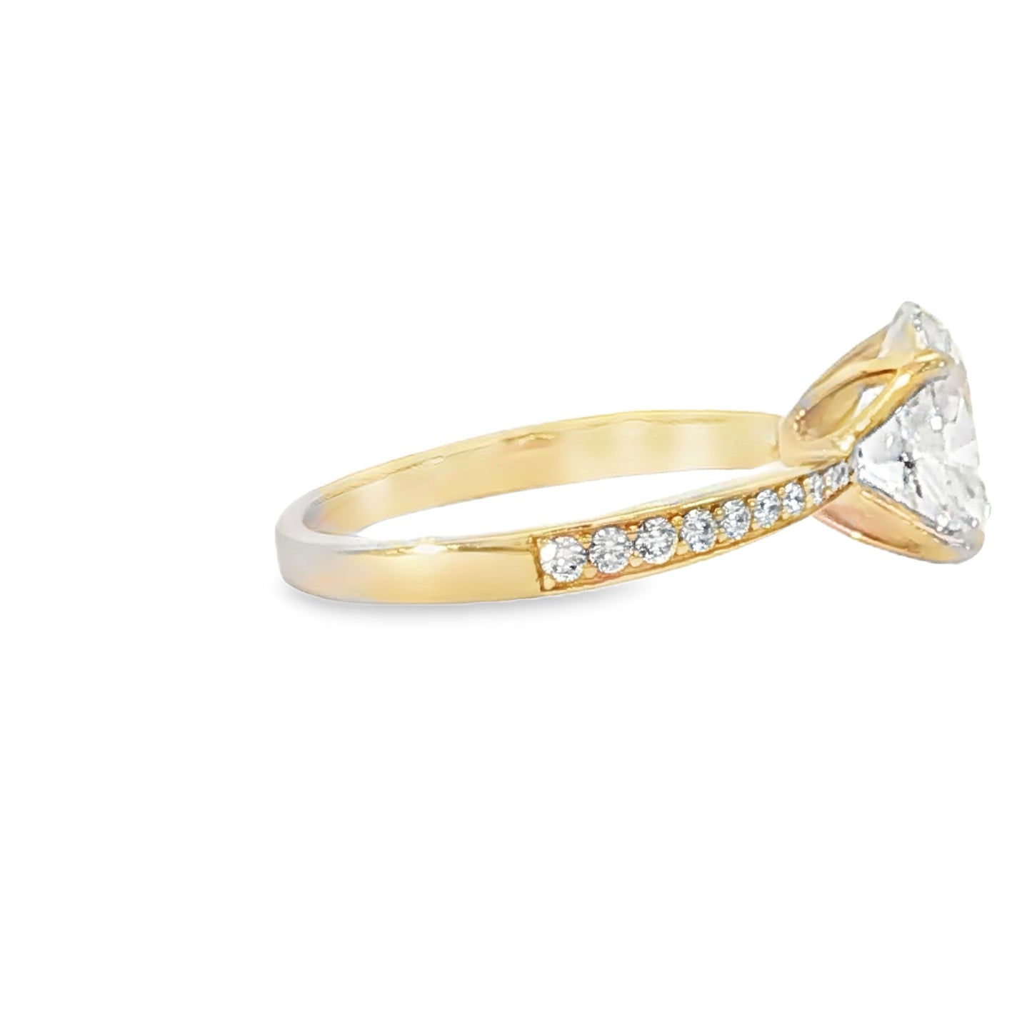 18KY 2.35ct Oval Tapered Pave Solitaire