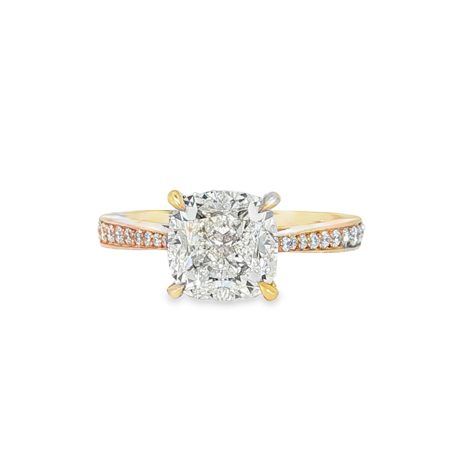 18KY 3.03ct Cushion Tapered Pave Solitaire