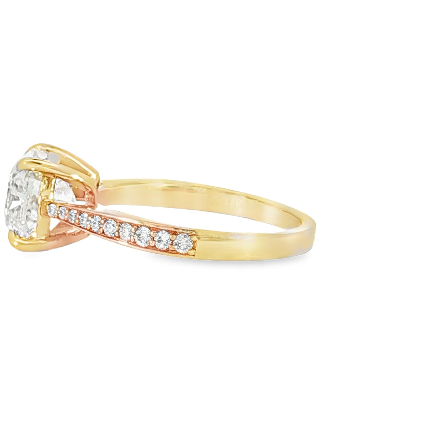 18KY 3.03ct Cushion Tapered Pave Solitaire