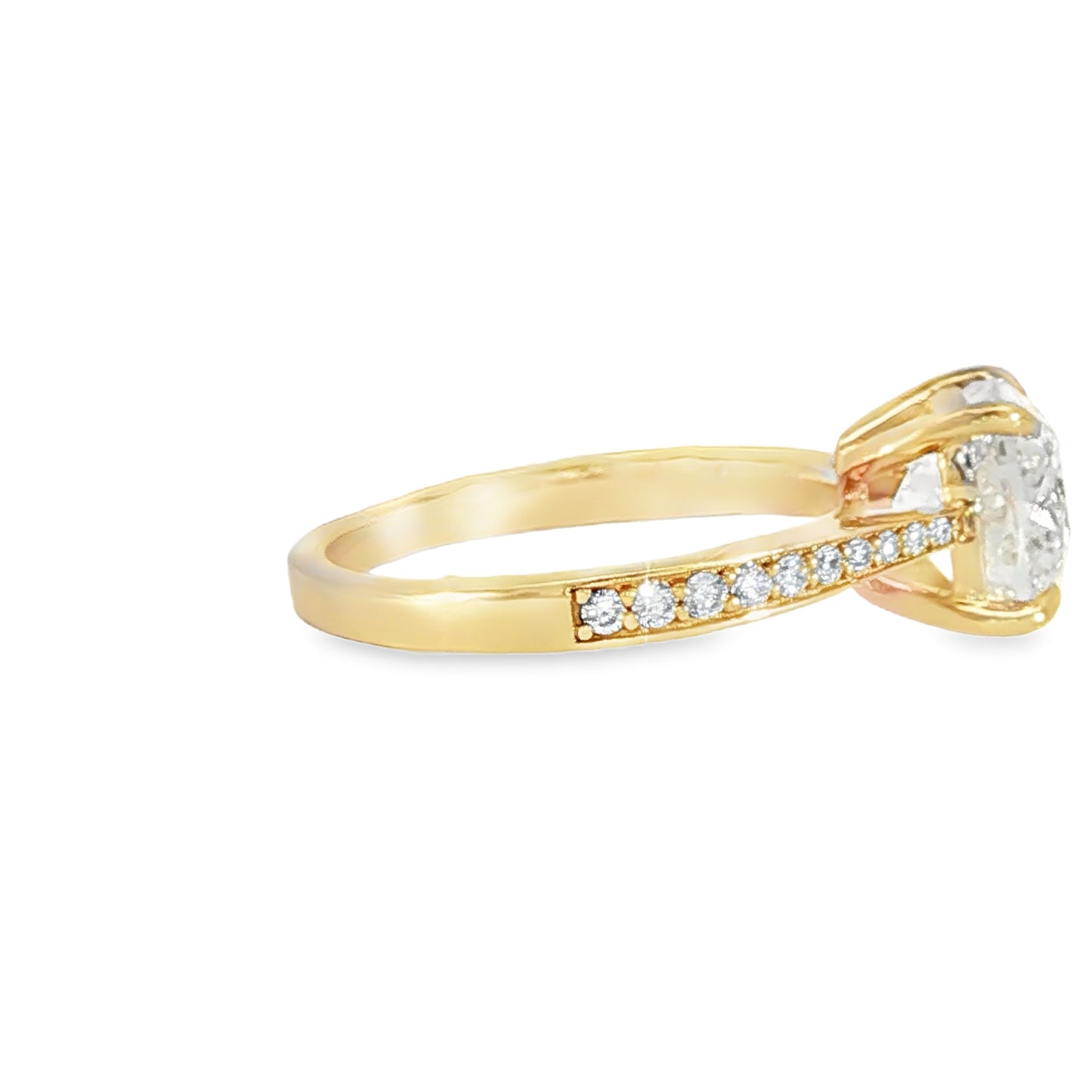 18KY 3.03ct Cushion Tapered Pave Solitaire