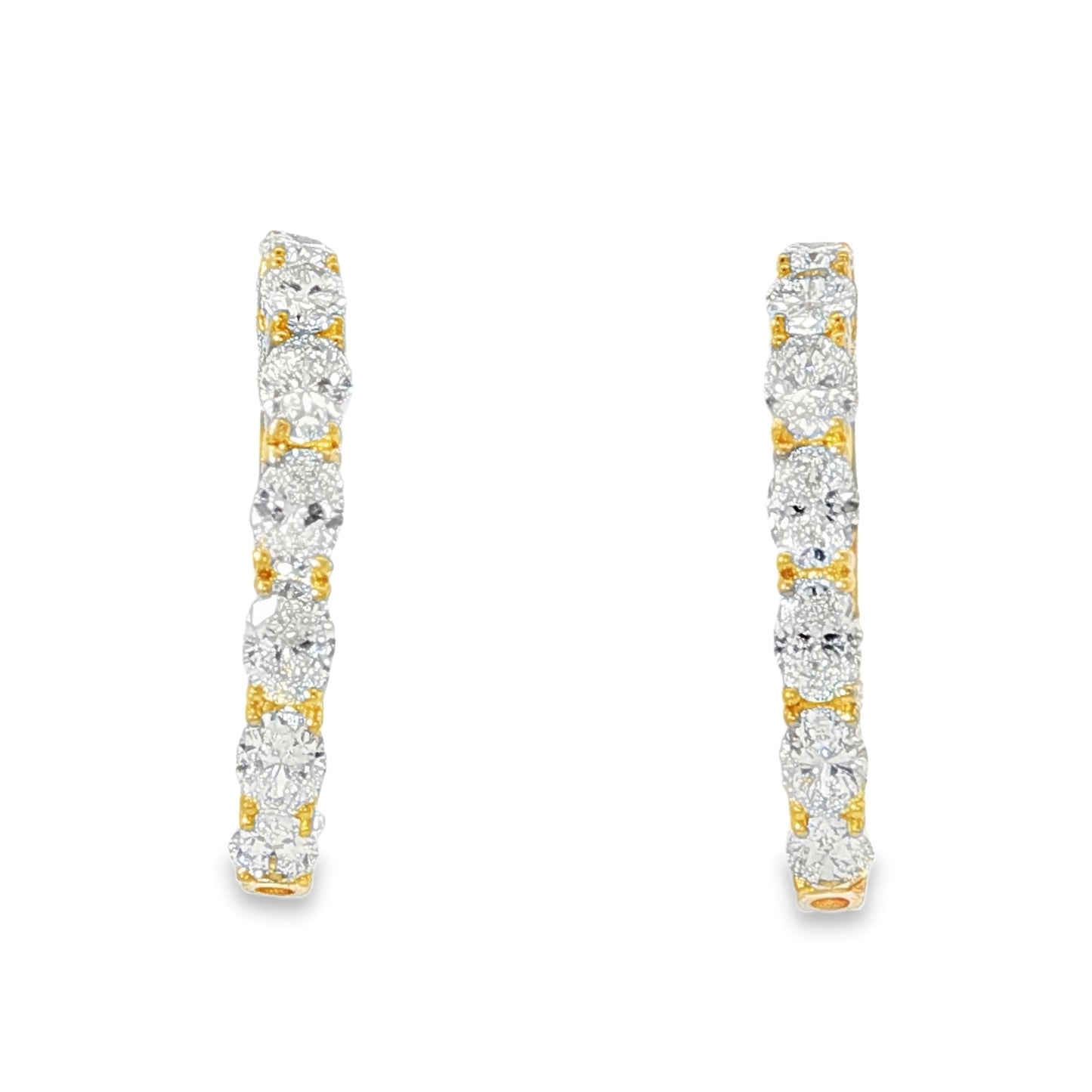 18KY Oval Diamond Hoop Earrings