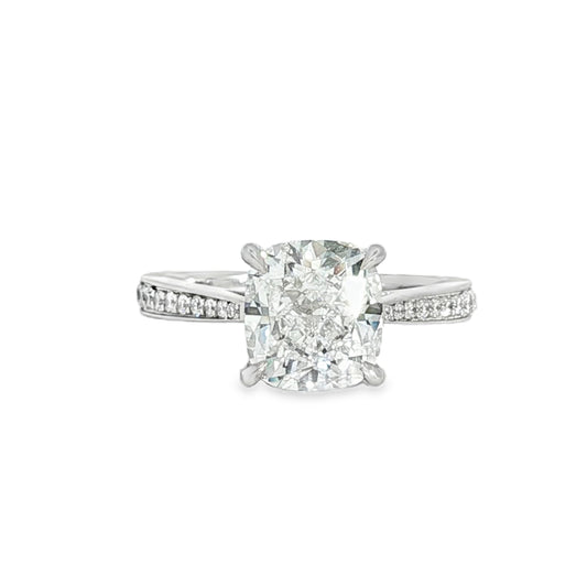 18KW 3.00ct Cushion Tapered Pave Solitaire