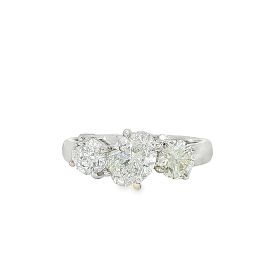 18KW Oval & Round Three Stone Ring