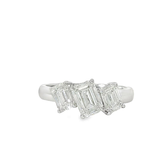 18KW Three Stone Emerald Cut Diamond Ring