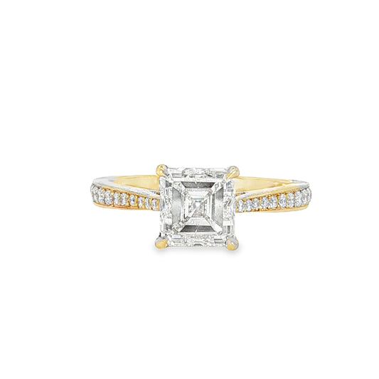 18KY 2.11ct Asscher Tapered Pave Solitaire