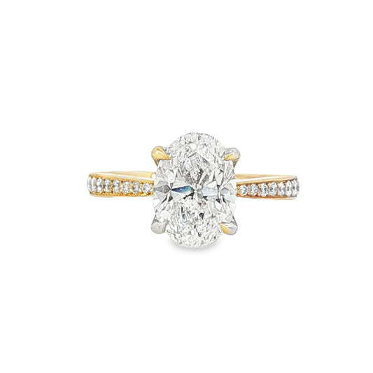 18KY 2.35ct Oval Tapered Pave Solitaire