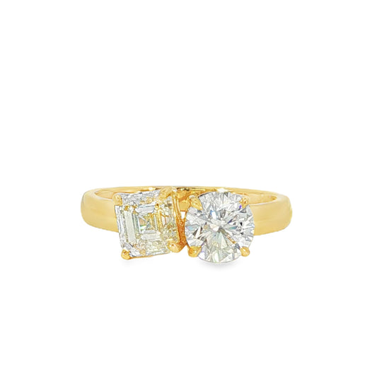 18KY Asscher & Round Toi et Moi Ring