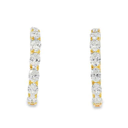 18KY Oval Diamond Hoop Earrings