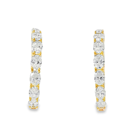 18KY Oval Diamond Hoop Earrings