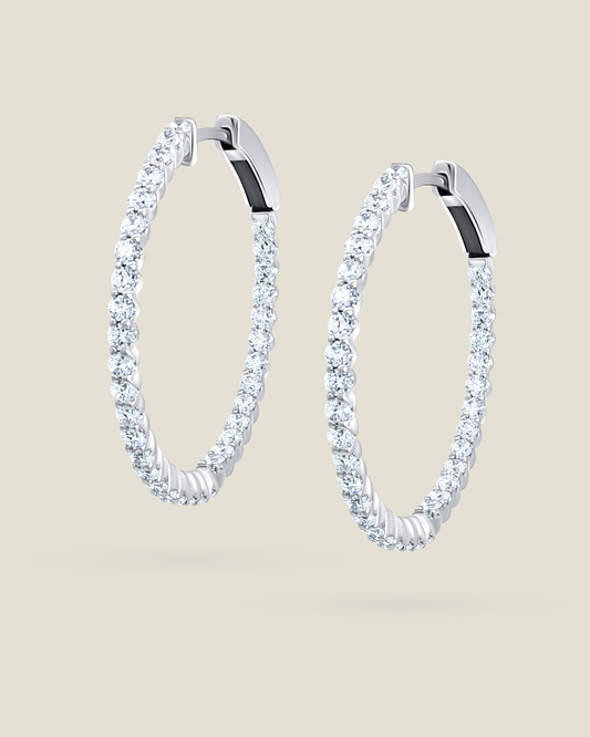 18K Gold 1.05 ct Round Diamond Hoop Earrings