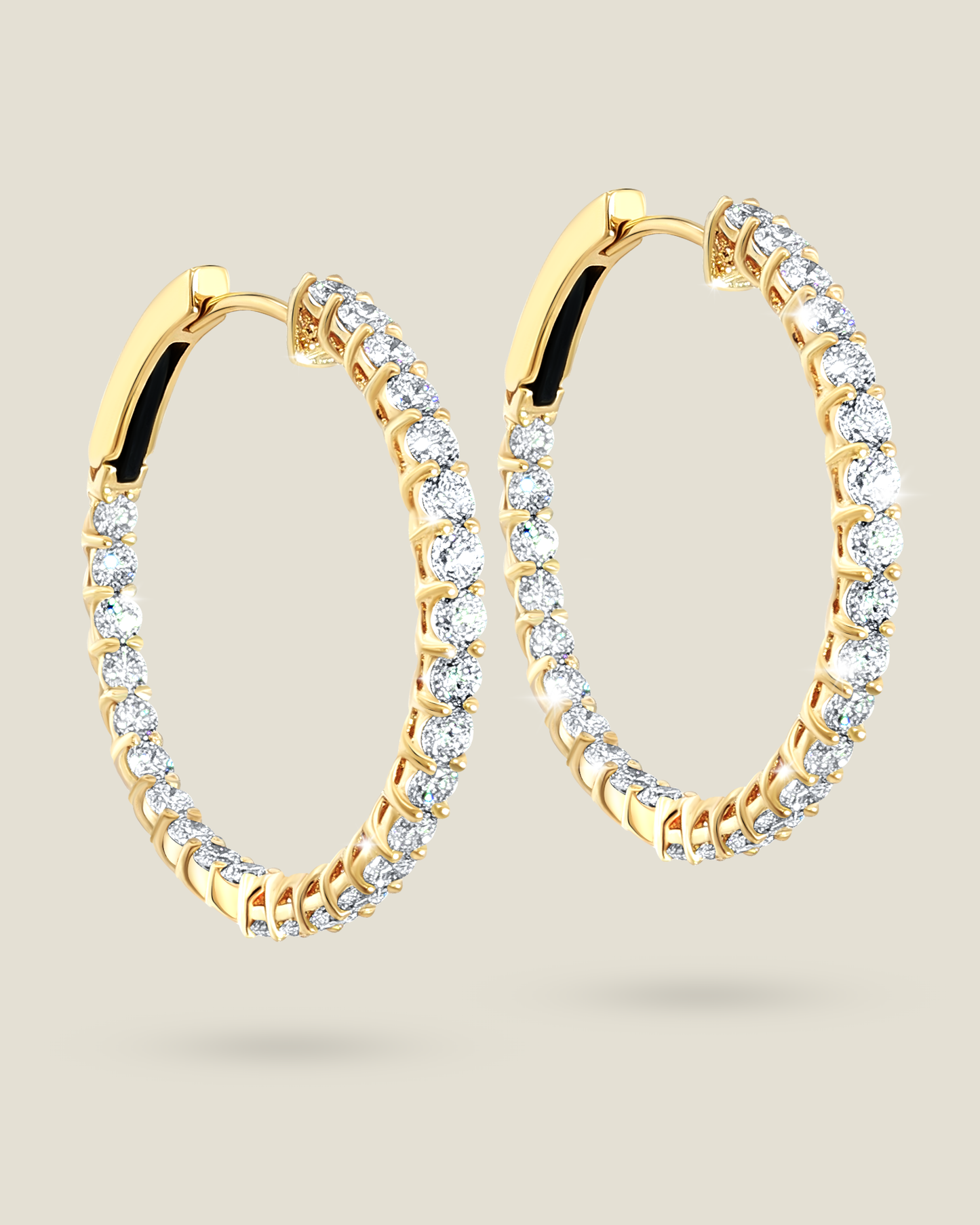 18K Gold 1.62 ct Round Diamond Hoop Earrings