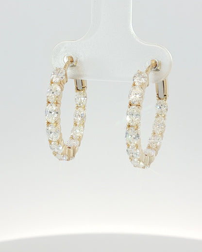 18K Gold 2.42 ct Oval Diamond In & Out Hoops