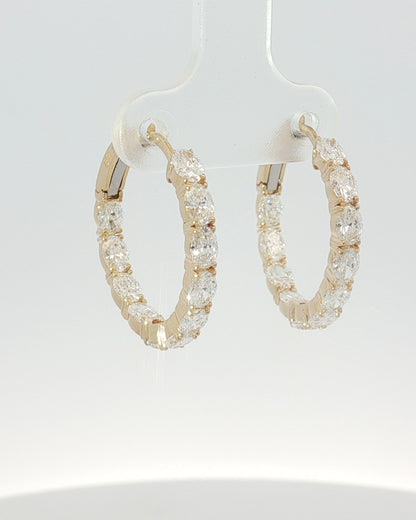 18K Gold 2.42 ct Oval Diamond In & Out Hoops