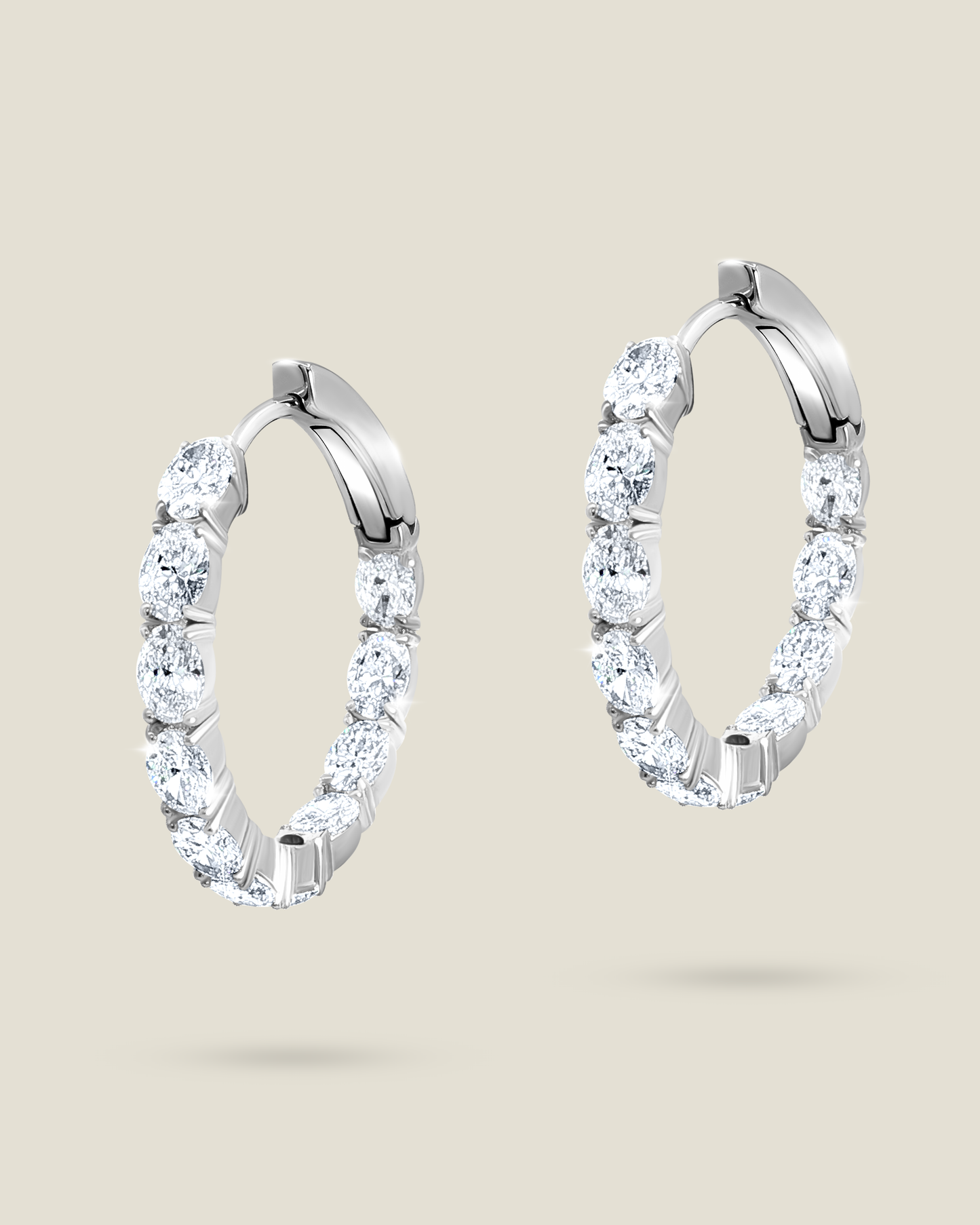 18K Gold 2.42 ct Oval Diamond In & Out Hoops