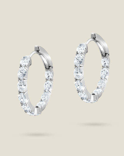 18K Gold 2.42 ct Oval Diamond In & Out Hoops