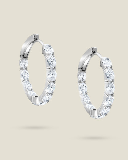 18K Gold 2.42 ct Oval Diamond In & Out Hoops