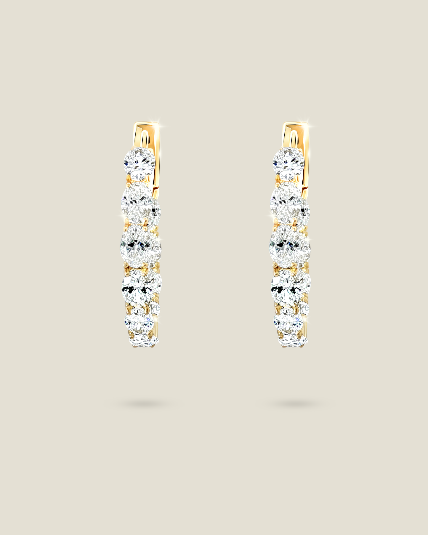 18K Gold 2.42 ct Oval Diamond In & Out Hoops