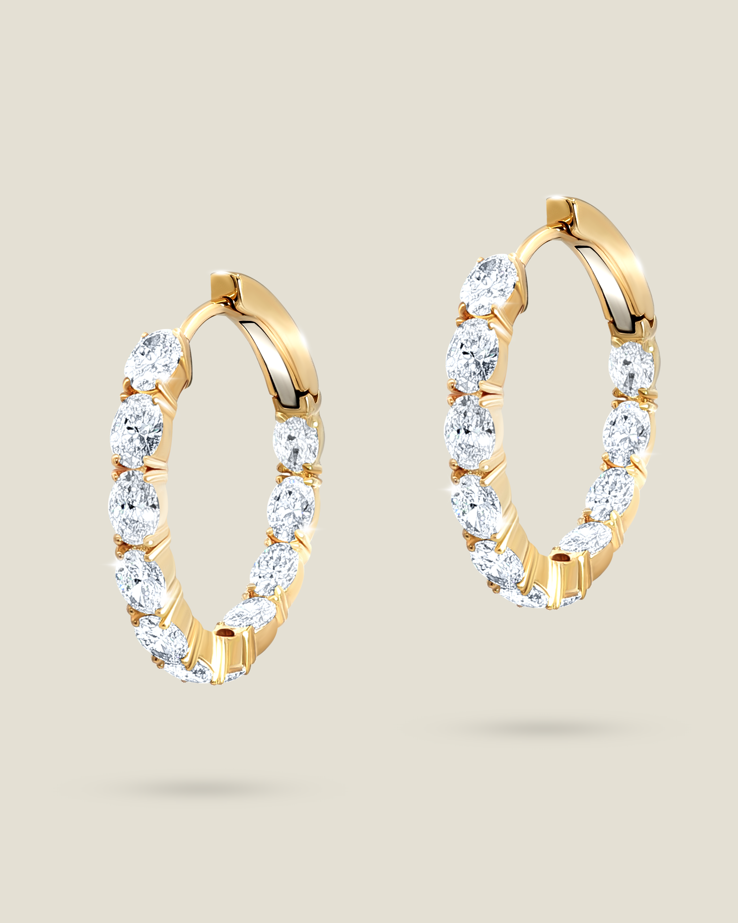 18K Gold 2.42 ct Oval Diamond In & Out Hoops