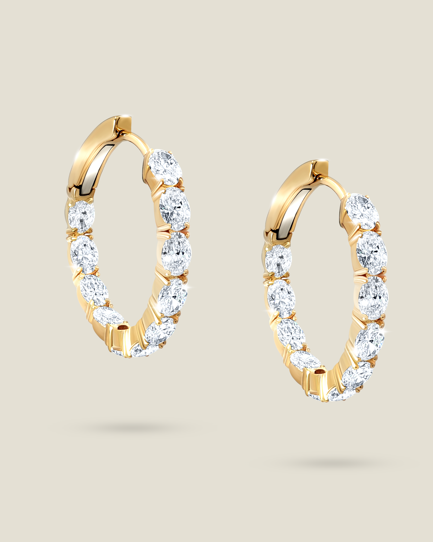 18K Gold 2.42 ct Oval Diamond In & Out Hoops