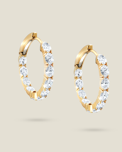 18K Gold 2.42 ct Oval Diamond In & Out Hoops