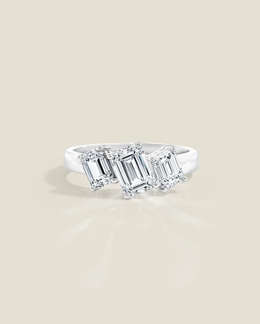 18K White Gold 2.03 ctw Three Stone Emerald Cut Diamond Ring