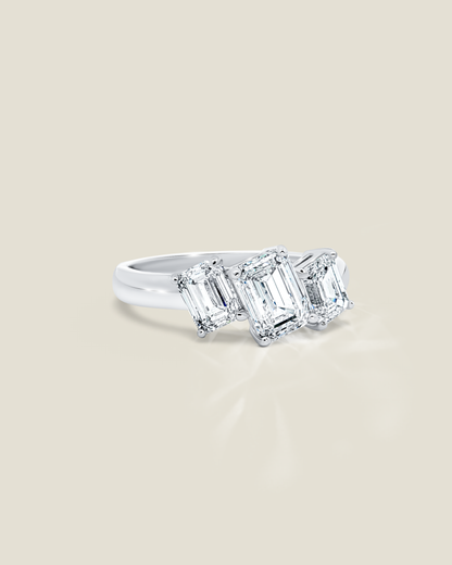 18K White Gold 2.03 ctw Three Stone Emerald Cut Diamond Ring