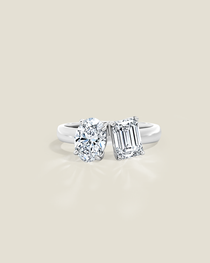 18K White Gold 2.06 ctw Emerald & Oval Toi et Moi Ring