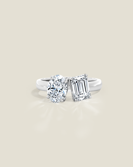 18K White Gold 2.06 ctw Emerald & Oval Toi et Moi Ring