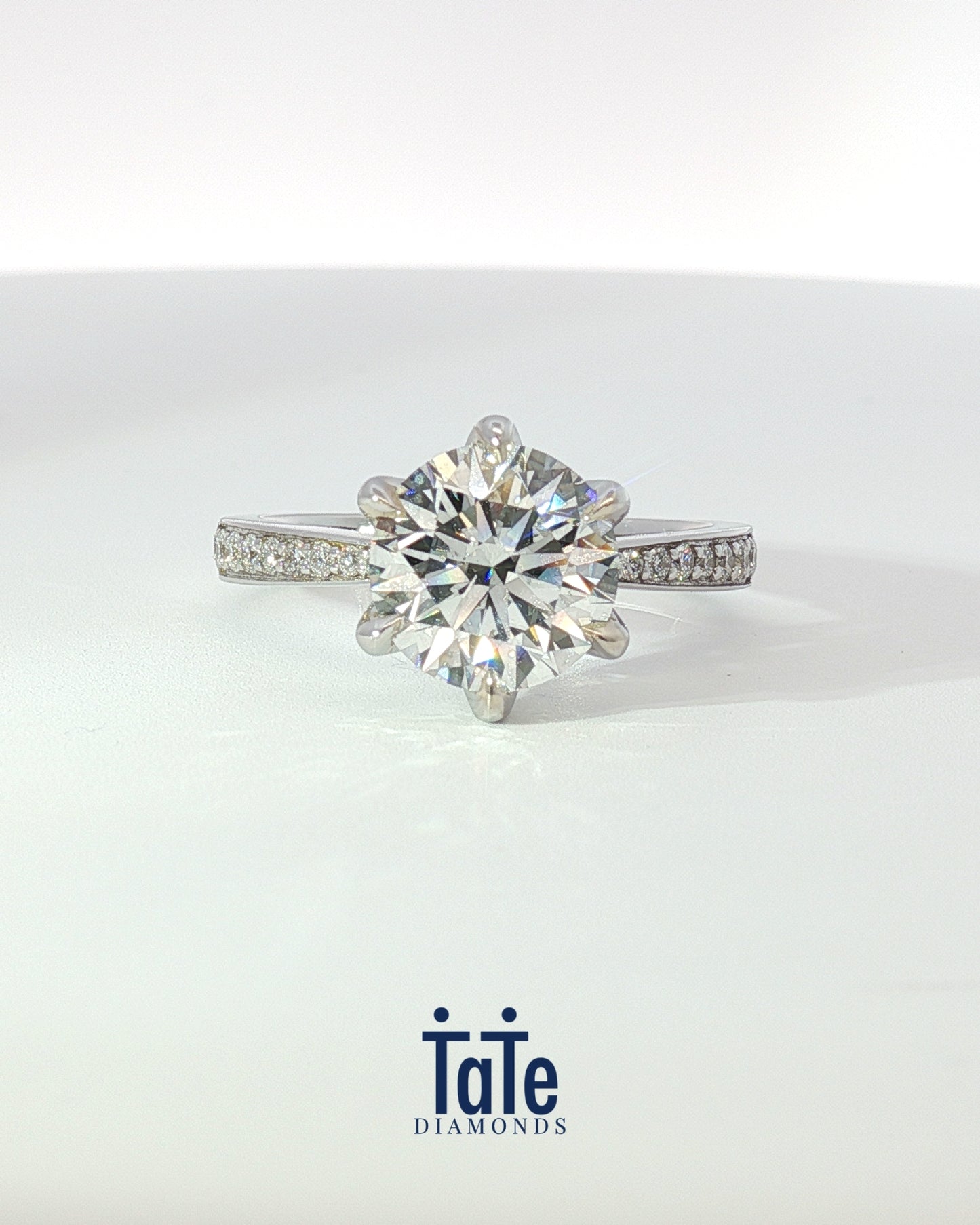 18K White Gold 2.45 ctw G/VS2 Round Tapered Pave Solitaire Ring