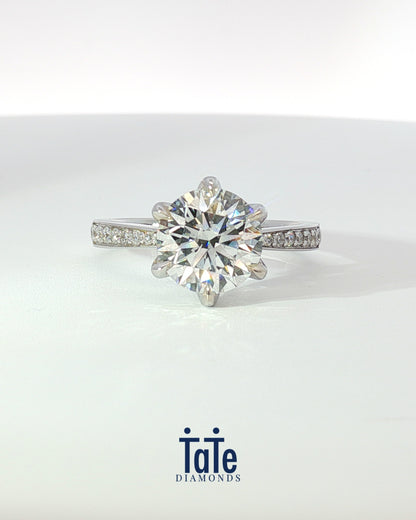 18K White Gold 2.45 ctw G/VS2 Round Tapered Pave Solitaire Ring