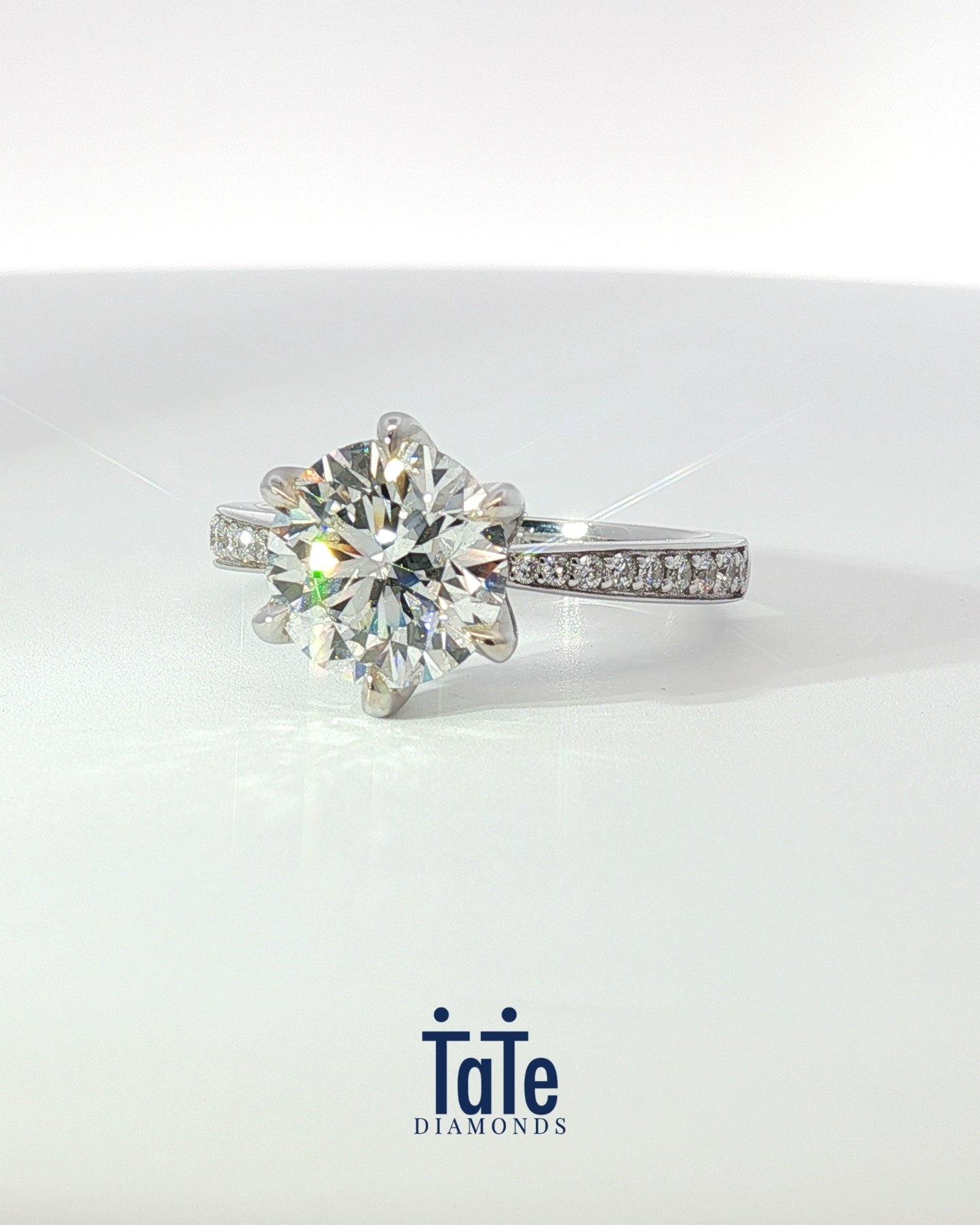 18K White Gold 2.45 ctw G/VS2 Round Tapered Pave Solitaire Ring