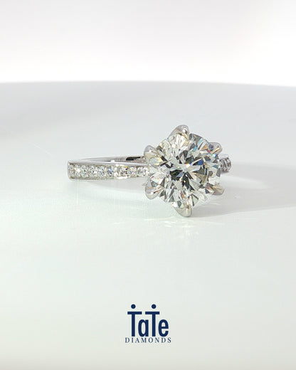 18K White Gold 2.45 ctw G/VS2 Round Tapered Pave Solitaire Ring