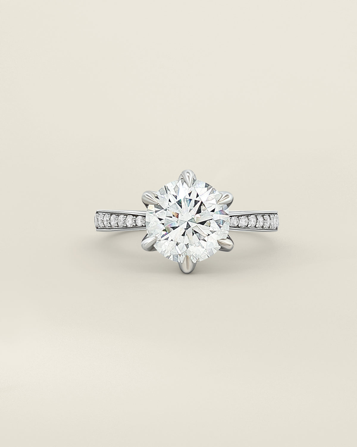 18K White Gold 2.45 ctw G/VS2 Round Tapered Pave Solitaire Ring