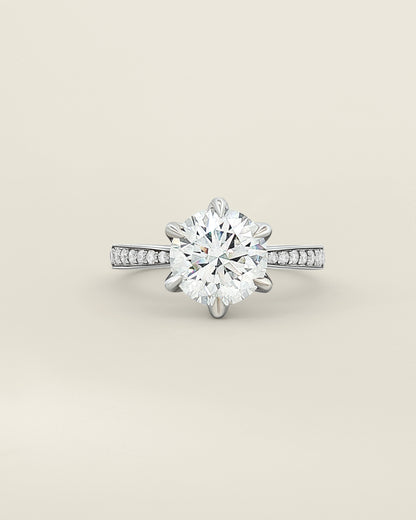 18K White Gold 2.45 ctw G/VS2 Round Tapered Pave Solitaire Ring