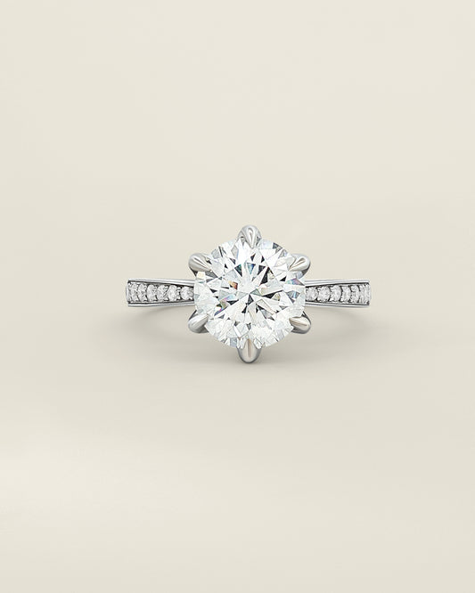18K White Gold 2.45 ctw G/VS2 Round Tapered Pave Solitaire Ring