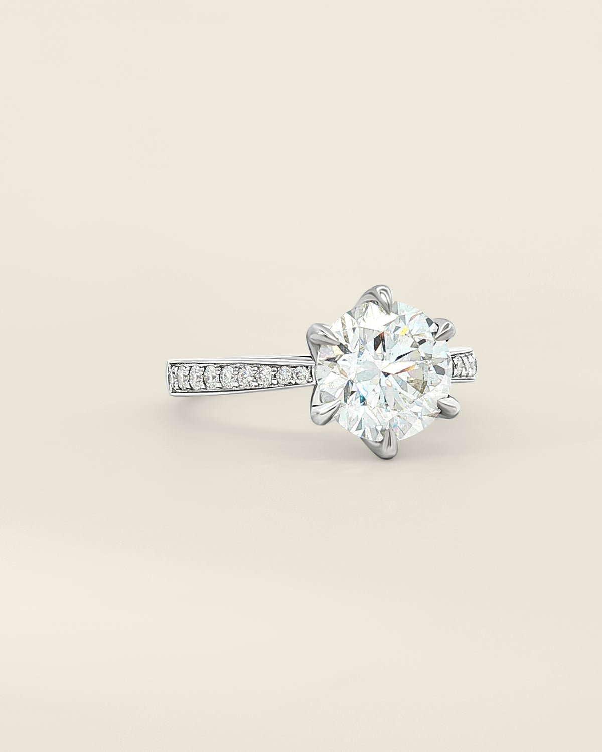 18K White Gold 2.45 ctw G/VS2 Round Tapered Pave Solitaire Ring