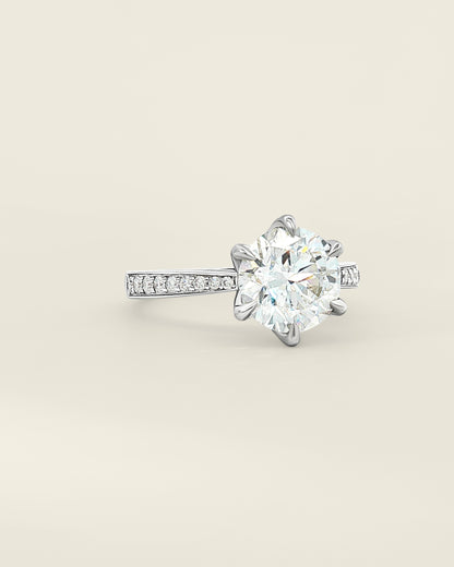 18K White Gold 2.45 ctw G/VS2 Round Tapered Pave Solitaire Ring