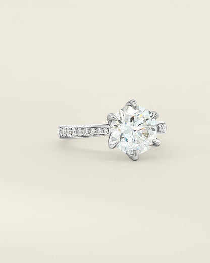 18K White Gold 2.45 ctw G/VS2 Round Tapered Pave Solitaire Ring