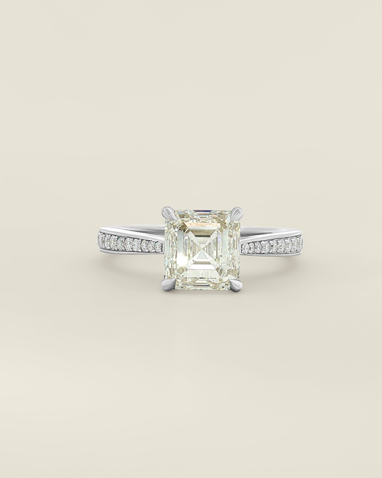 18K White Gold 2.75 ctw L/SI2 Asscher Tapered Pave Solitaire Ring