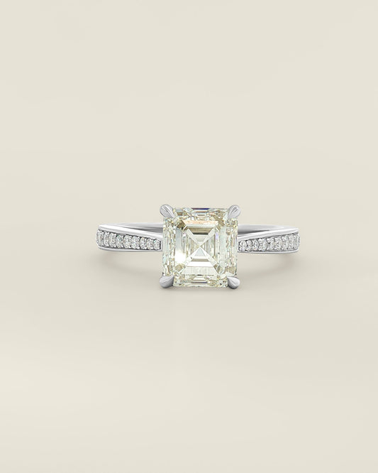 18K White Gold 2.75 ctw L/SI2 Asscher Tapered Pave Solitaire Ring