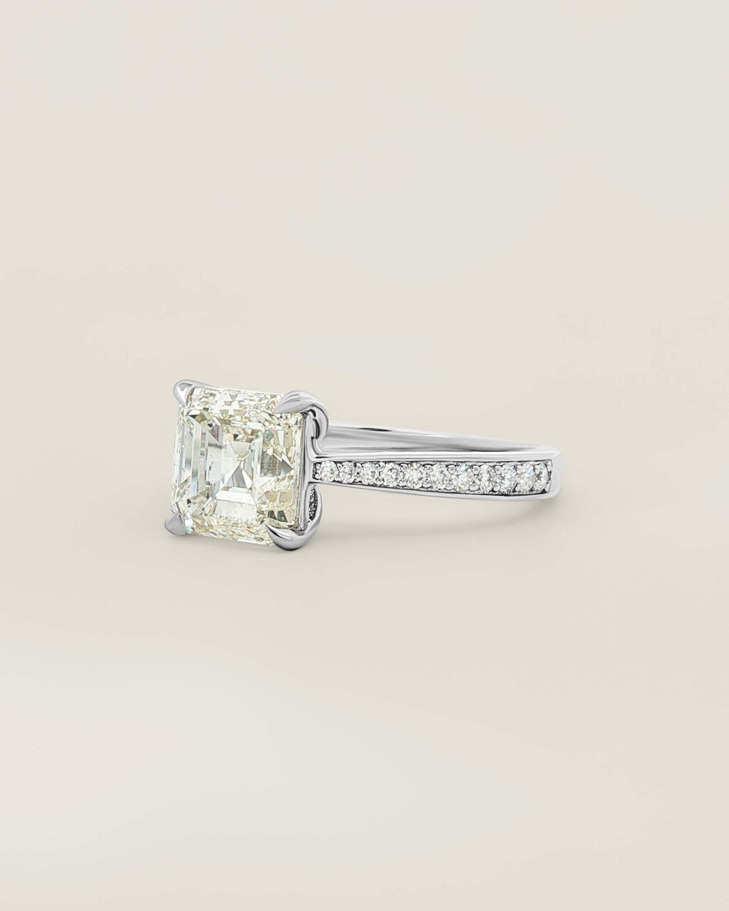 18K White Gold 2.75 ctw L/SI2 Asscher Tapered Pave Solitaire Ring