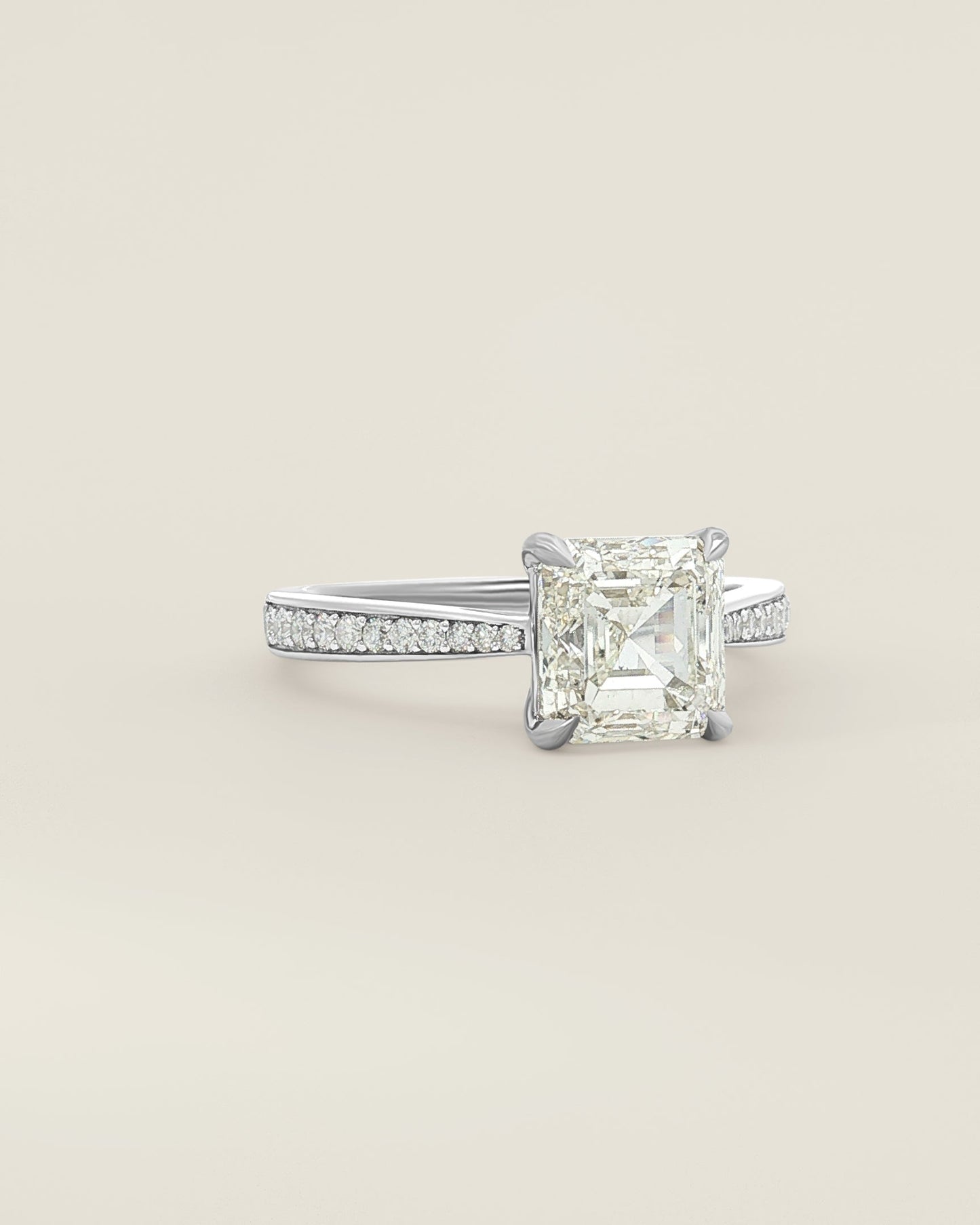 18K White Gold 2.75 ctw L/SI2 Asscher Tapered Pave Solitaire Ring