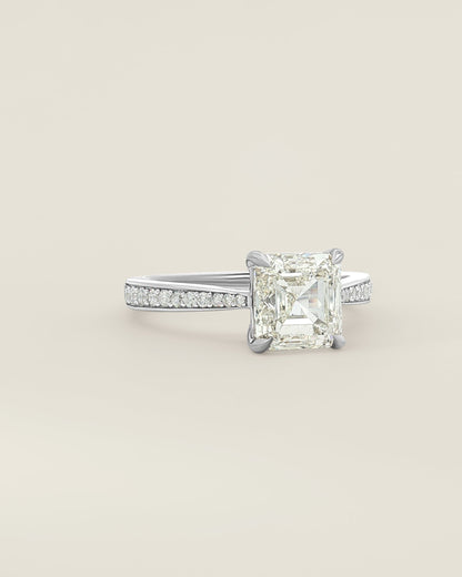 18K White Gold 2.75 ctw L/SI2 Asscher Tapered Pave Solitaire Ring