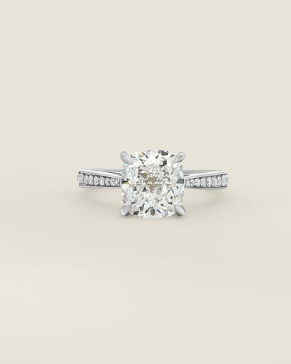 18K White Gold 3.19 ctw F/VS1 Cushion Tapered Pave Solitaire