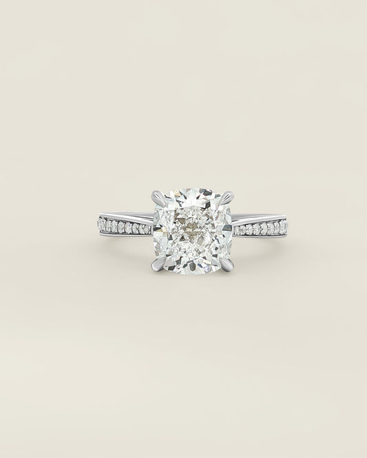 18K White Gold 3.19 ctw F/VS1 Cushion Tapered Pave Solitaire
