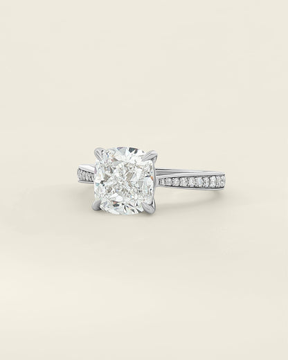 18K White Gold 3.19 ctw F/VS1 Cushion Tapered Pave Solitaire