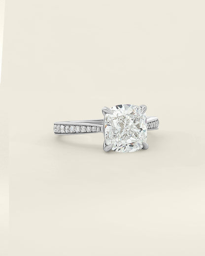 18K White Gold 3.19 ctw F/VS1 Cushion Tapered Pave Solitaire