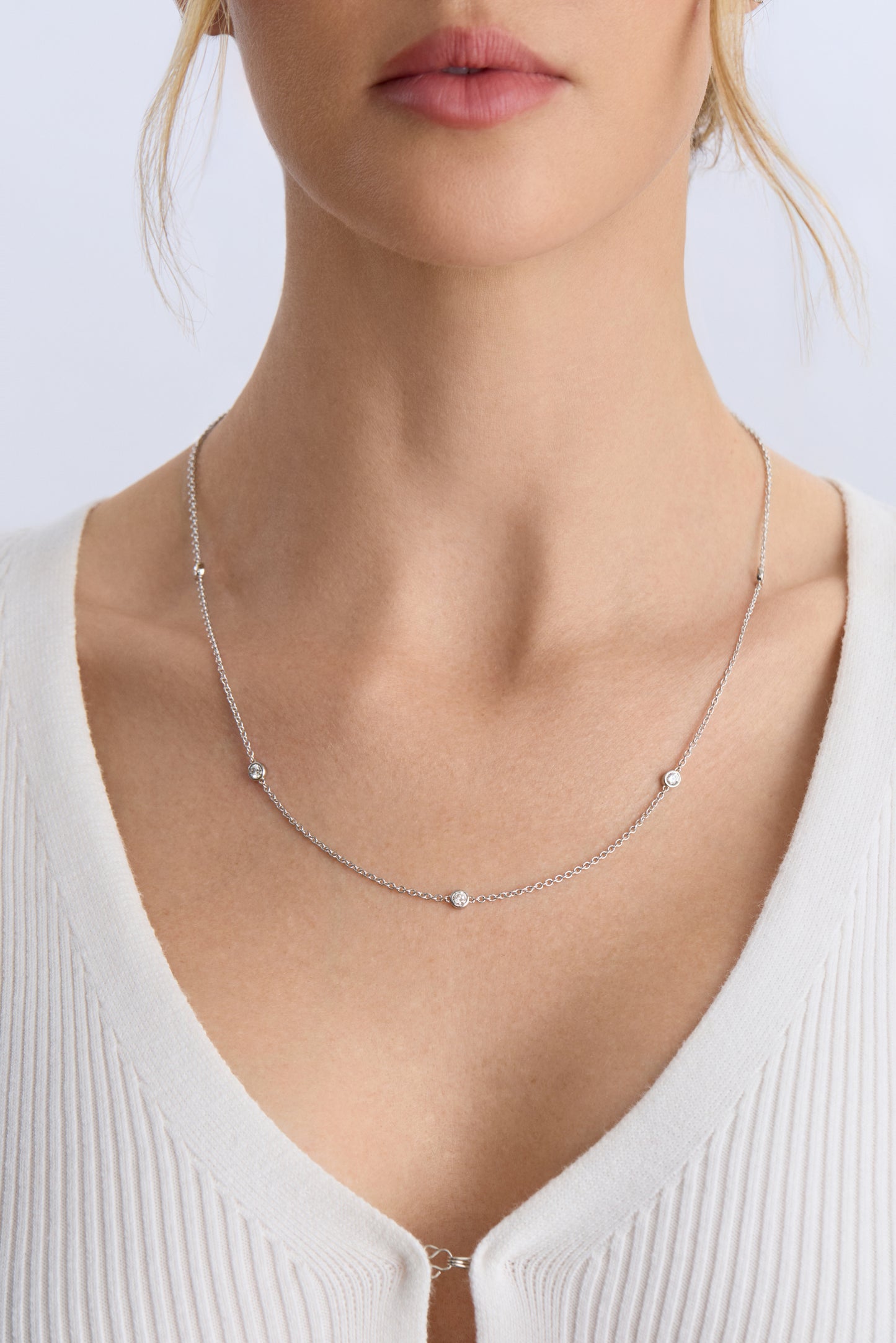 18K White Gold 3.20 ct Bezel Set Diamonds By The Yard Necklace 24"